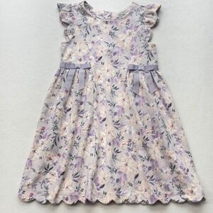Haute Hippie Girls Floral Print Dress Lavender Purple Bows Ruffle Sleeves Size 8
